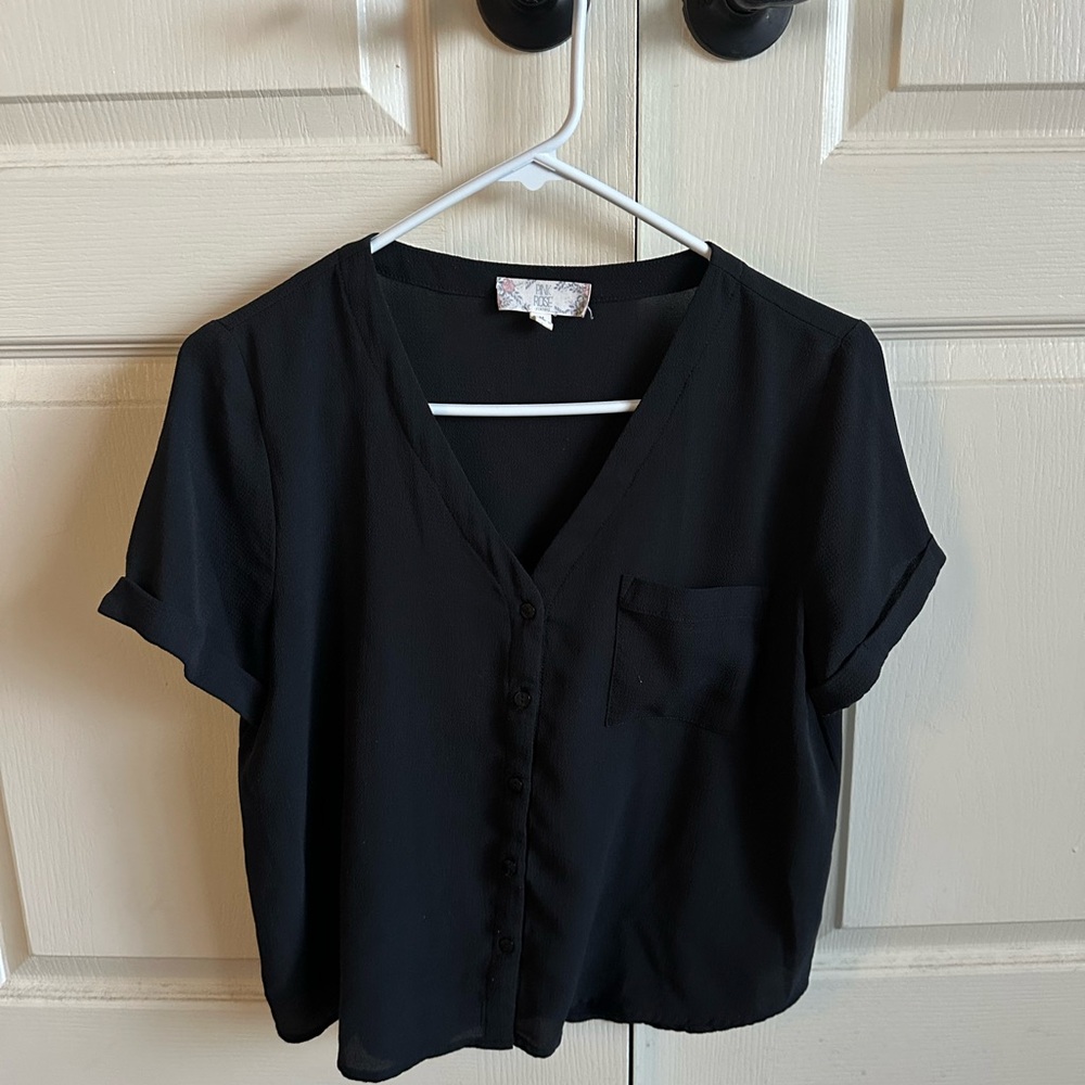 Pink Rose Black Button-Down Women's Shirt